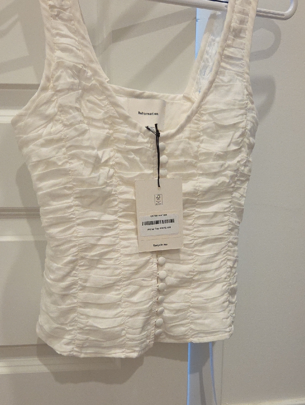 Reformation Cream Ruched Button-Front Camisole